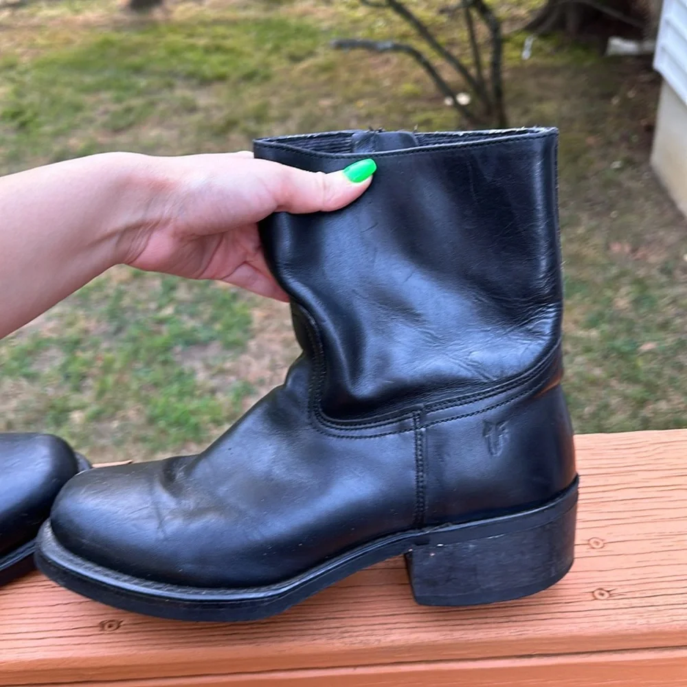 FRYE Campus Vntg.Short Ankle Boots Black Leather Square Toe Zipper Bootie Men’s